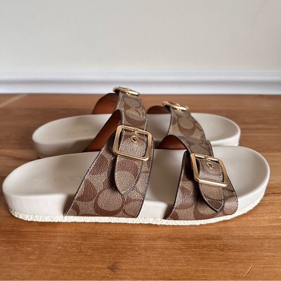 NEW Coach Women Size 11 Allanah Signature Khaki Chalk Sandals Slides CK412 - Picture 2 of 8